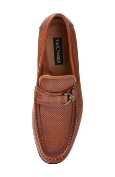 Woven detailing adds a textural twist to a classic loafer outfitted with soft lining and a polished bit ornament on the strap. Leather upper/textile lining/rubber sole Imported The Vamp, The Vamps, Metallic Accents, Loafers Men, Steve Madden, Rubber Sole, Leather Upper, Loafers, Top Brands