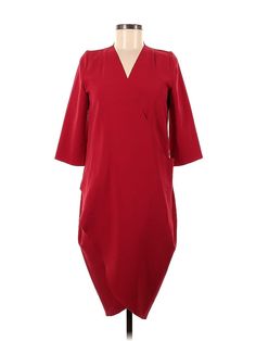 Assorted Brands Casual Dress Size: Medium Burgundy Dresses - used. 80% POLYESTER, 17% VISCOSE, 3% LYCRA, Midi, V-Neck, Solid, Midi/Calf Length, 3/4 Sleeve | Casual Dress: Burgundy Solid Dresses - Size Medium V-neck Shift Dress For Formal Occasions, Formal Shift Dress With V-neck, Formal V-neck Shift Dress, Burgundy Casual Dress, Burgundy Dresses, Solid Dress, Casual Dresses For Women, Casual Dress, Casual Dresses