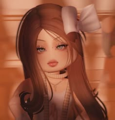 a digital painting of a girl with long brown hair and a big bow on her head