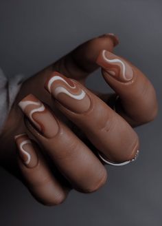 Nail Inspirations Almond, Simple Earthy Nail Designs, Earth Themed Nails, Green And Brown Nails Acrylic, Earth Tone Acrylic Nails, Cute Natural Nail Designs, Natural Nails Aesthetic, Hippie Nail Art