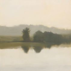 a painting of trees and water in the distance