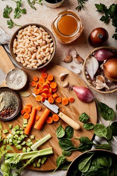 various vegetables and spices on a cutting board