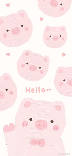 a card with pink pig faces and the words hello