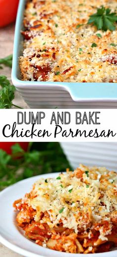 dump and bake chicken parmesan casserole on a plate