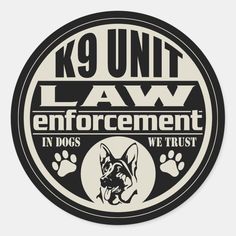 the k9 unit law enforcement sticker is shown in black, white and gray