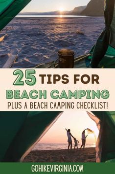 the beach camping checklist with text overlay that reads 25 tips for beach camping plus a beach camping checklist