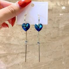 Add A Touch Of Elegance To Your Look With These Stunning Women's Blue Crystal Love Heart Long Tassel Dangle Drop Earrings. The Earrings Feature A Beautiful Heart-Shaped Blue Crystal With A Tassel Attached To It, Providing A Unique And Stylish Look. Perfect For Any Occasion, These Earrings Will Add A Pop Of Color To Any Outfit And Make A Statement. Material: High Quality Alloy/Zircon/Crystal Size3.46"X0.55" Blue Heart Earrings For Gift, Elegant Blue Tassel Earrings As Gift, Elegant Blue Tassel Earrings For Gift, Elegant Blue Tassel Earrings, Trendy Blue Heart Earrings For Gift, Elegant Blue Heart Earrings For Pierced Ears, Blue Heart-shaped Earrings For Party, Blue Elegant Heart Earrings For Pierced Ears, Blue Heart-shaped Earrings For Valentine's Day