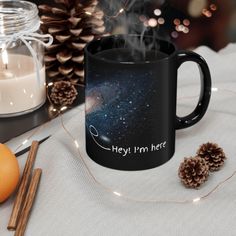 Awaken your sense of wonder with every sip, as this mesmerizing galaxy mug reminds you that even in the vastness of the universe, you are here--perfectly placed in the cosmos. Warm your soul with a nice cuppa out of this black ceramic mug. Customize with cool designs, photos, or logos to make that "aaahhh!" moment even better. It's BPA and lead-free, microwave and dishwasher-safe, made of black durable ceramic, and available in 11-ounce and 15-ounce sizes. The high-quality sublimation printing makes this black ceramic mug the perfect gift for your true coffee, tea, or hot chocolate lover. .: Material: 100% ceramic with a glossy finish .: Available in two sizes: 11oz (0.33 l) and 15oz (0.44 l) .: C-shaped easy-grip handle .: Microwave and dishwasher safe .: Lead and BPA-free .: Blank produc Chocolate Lovers, Cosmos, Dishwasher Safe, Universe, Hot Chocolate, Print Making, Sublimation Printing, Ceramic Mug, Halloween Shopping