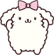 a white sheep with a pink bow on its head