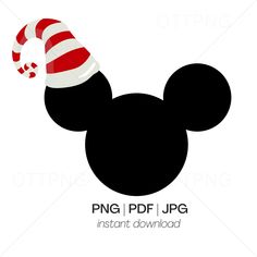 a mickey mouse with a red and white striped hat on it's head is shown