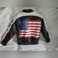 Vintage Oscar Piel Perfect Leather Usa Flag Stars Stripes Jacket Size Medium Y2k. Tape Measurements Are 24" Armpit To Armpit, 27" Length, 24" Sleeve. In Pretty Good Condition. Comfortable And Warm. Cotton Lycra Fabric, Coats Vintage, Lycra Fabric, Striped Jacket, Usa Flag, Pretty Good, Red White, Red And White, Mens Jackets