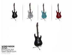 an electric guitar is shown in five different colors