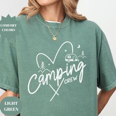 A Comfort Colors unisex "Camping Crew " garment-dyed t-shirt made 100% with ring-spun cotton. Cute and trendy  Friends Camp t shirt for the ultimate comfort. For an Oversized Look order 1 to 2 sizes larger than your normal size. 🌟100% ring-spun cotton 🌟Heavy fabric (6.1 oz/yd² (206.8 g/m 🌟Relaxed fit RETURNS: All products are made-to-order and because of the nature of these items, all sales are final unless they arrive damaged or defective. CARE INSTRUCTIONS Turn Inside Out. Machine wash: col Camping Crew Shirts, Camp T Shirt, Camping Vacation, Life Friends, Camper Shirt, Camper Camping, Camp Life, Gifts For Campers, Camping Life