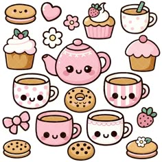 a bunch of cute cupcakes and teacups