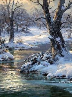 Charles Vickery (1913-1998The Old Tree(DétailOil on Canvas Snow Covered Trees, Old Tree, Old Trees, Hur Man Målar, Tree Photography