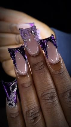 Purple Duck Nails, Purple Acrylic Nails, Duck Nails, Hard Nails, Colored Acrylic Nails, Colored Acrylic, Acrylic Nails Designs, Short Square Acrylic Nails, Dope Nail Designs