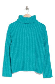 Thick ribbing texturizes this cozy sweater that's a comfy go-to for staying warm when the temp drops. Turtleneck Long sleeves 100% polyester Hand wash, dry flat Imported Cozy Ribbed Sweater For Cold Weather, Cozy Green Ribbed Sweater, Viridian Green, Ribbed Turtleneck Sweater, Ribbed Turtleneck, Cozy Sweater, Cozy Sweaters, Turtleneck Sweater, Stay Warm