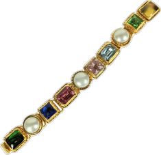 Elegant Multicolor Rectangular Bracelet, Baroque Pearls, Link Bracelets, Chanel, Collage, Bracelet, Crystals, For Sale, Pins