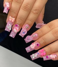 Acrylic Nails Y2k, Occasion Nails, Summer Nails 2023, Sanrio Aesthetic, Nails Y2k, Rosa Neon, Pedicure Manicure