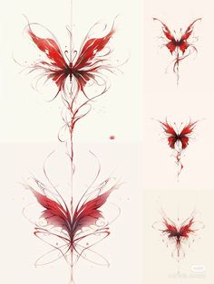 four different types of red flowers on a white background