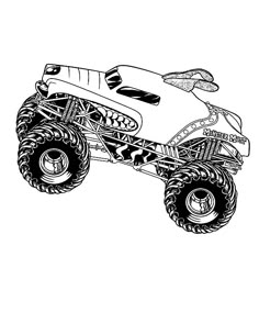 a monster truck is shown in this black and white drawing, it appears to be an image