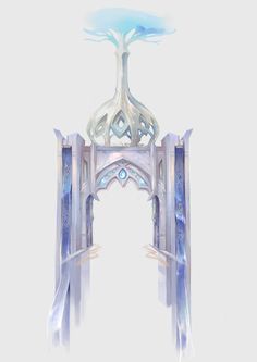 an artistic rendering of a blue and white archway