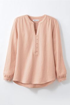 Make summer a breeze. Airy, textured cotton and a much-loved silhouette make this pullover a natural go-to for warmer days. Notched V-neck with partial button placket. Imported. | Women's Summer Breeze Gauze Pullover - Pink Charm - Medium Trending Tops For Women, Latest Tops For Women, Dress Outfits Party, Denim Vests, Pink Charm, Tunic Designs, Salwar Designs, Batik Fashion, Fashion Tops Blouse