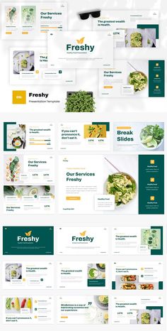 the website design for freshy is shown in green and yellow colors, with an image of