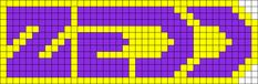 a purple and yellow pattern with squares in the shape of numbers on each side, as well as an arrow