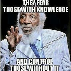 an old man in a suit and tie holding his hands up with the caption, they fear those with knowledge and control those without it