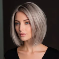 Sleek Dark Brown Hair with Thin Platinum Blonde Highlights Blonde Highlights Ideas, Highlights Ideas, Platinum Blonde Highlights