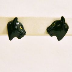 Flat Black Panther Post Earrings - Goldmakers Fine Jewelry Adjustable Enamel Pierced Jewelry, Adjustable Pierced Enamel Jewelry, Adjustable Enamel Jewelry, Handmade Resin Jewelry For Formal Occasions, Hand Painted Black Resin Jewelry, Handmade Black Enamel Earrings, Vintage Black Hand Painted Jewelry, Vintage Black Hand-painted Jewelry, Cartier Jewellery