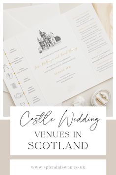 Scottish castle wedding venues and folded wedding invitations Airport Wedding