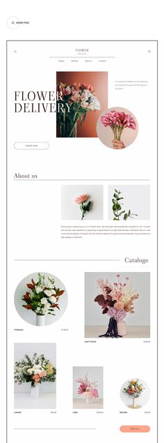 the website design for florist is shown in white and pink colors, including flowers