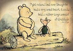 winnie the pooh and piglet sitting on a log with an old fashioned quote