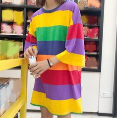 Color Block Rainbow Stripe Oversized Tee sold by Violetlace Boutique on Storenvy Bright Clothing, Clothing Aesthetics, Playful Fashion, Rainbow Outfit, Personal Aesthetic, Dark Outfits, Stripe T Shirt, Cute Spring Outfits, Early Spring Outfits