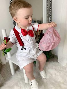 This Baby 5 Piece Smart Outfit is the perfect look for outings and parties. Featuring 5 items, including a white polo romper with anchors symbol and red matching bowtie, chino style shorts in white, made even more timeless with suspenders, red hat, white socks, and white shoes. Made with various types of cotton, this outfit will be lightweight and breathable, making it great for spring and summer occasions. Material: Cotton Collar: Turn-down Collar Item Type: Sets Closure Type: Pullover Mini Inf Baby 5, Baby #5, Chinos Style, Smart Outfit, White Socks, Style Shorts, White Polo, Little Outfits, Red Hat