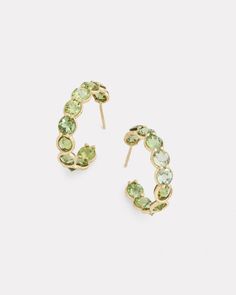 18K Yellow Gold Round Faceted Green Tourmaline Hoop Earring 1 Inch Diameter Style# YE5HGT Bracelet Collection, Green Tourmaline, Signature Collection, Ring Necklace, Light Green, Ring Earrings, Tourmaline, Necklaces Bracelets, 1 Inch