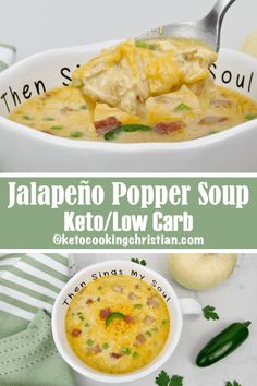 jalapeno popper soup keto / low carb recipe in a white bowl