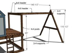 a wooden swing set with measurements for the top and bottom part, including parts to build it