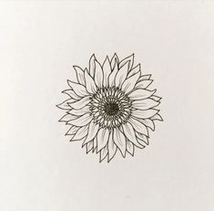 a black and white drawing of a sunflower in the middle of it's petals