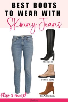 Text reading best boots to wear with skinny jeans over image of skinny jeans and 3 boots. Taos Boots, Jeans With Boots, Brown Boots Outfit, Boots 2024, Denim Jeans Outfit, Trendy Block Heels, Best Boots, Low Ankle Boots, Boots Outfit Ankle