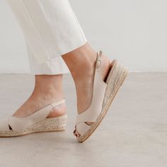 Oliva Organic Canvas Espadrille Wedge Sandals - Beige Tan - BIANKINA Summer Cream Closed-toe Espadrilles, Beige Slip-on Espadrille Sandals, Wedges Shoes Low, White Flat-heel Espadrilles With Woven Sole, Black Huarache, Lace Espadrilles, Vegan Shoes Women, Beige Espadrille Slip-on Wedge Sandals, Adjustable Closed-toe Espadrille Wedge Sandals