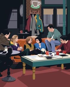 a group of people sitting around a coffee table