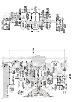 an architectural plan and elevation drawing of the house, which is located on top of a hill