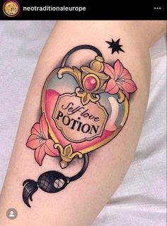 a woman's leg with a tattoo on it that says, let you poiton