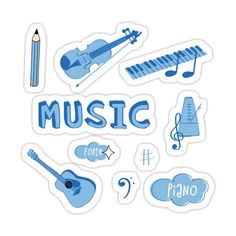 the words music and musical instruments sticker