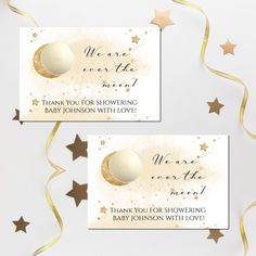 two baby shower gift tags with gold stars