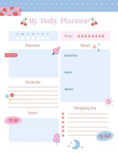 the daily planner is shown in pink and blue