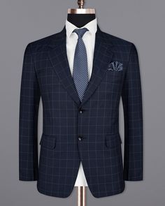 Create a lasting impression in this Shark Blue regular fit blazer from French Crown. Tailored using premium wool-rich fabric, this blazer features windowpane pattern all over and single-breasted closure. Club it with your favourite white shirt, tie, and sleek watch before heading out for any formal meetups or events. In addition to being constructed from Imported Superior Fabrics, French crown Blazers are built with top quality components and thoughtful construction. Wool Blend: 70% wool and 30% Elegant Plaid Blazer For Business, Elegant Plaid Blazer For Semi-formal Occasions, Elegant Plaid Semi-formal Blazer, Elegant Semi-formal Plaid Blazer, Elegant Plaid Business Suit, Timeless Plaid Suits For Formal Occasions, Timeless Plaid Formal Suits, Elegant Plaid Sport Coat For Work, Elegant Plaid Blazer